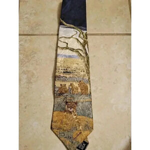 Vintage Wildebeest Migration Endangered Species  Silk Tie Lion Safari